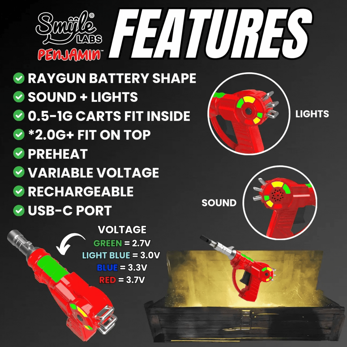 ray gun vape battery Penjamin Raygun Vaporizer Battery – The Stash Shack