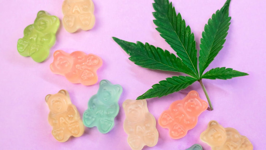 colorful gummy bear candies with a cannabis leaf