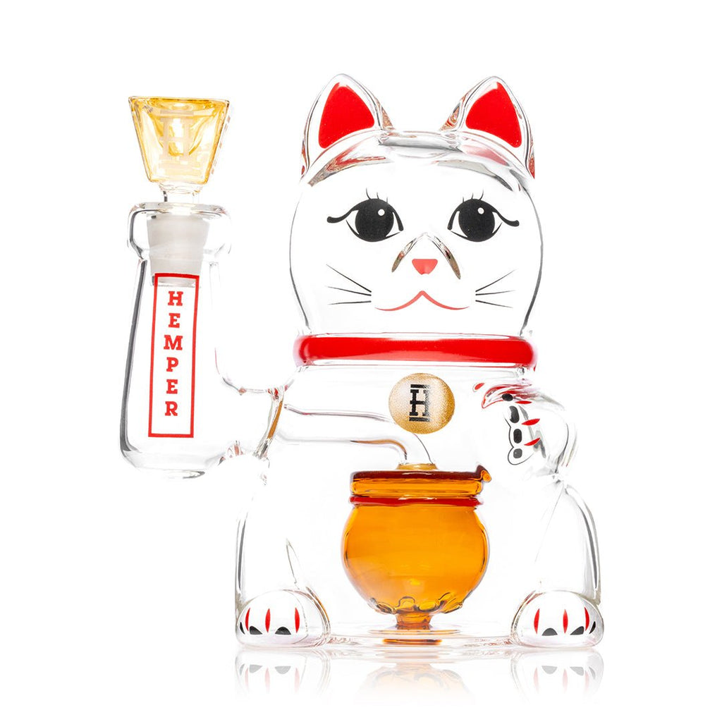 Hemper Lucky Cat Glass Water Pipe - 14mm Cat Bong