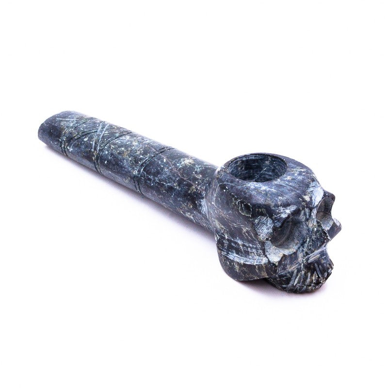 Peruvian Cusco Stone 5" Hand Carved Skull Smoking Pipe